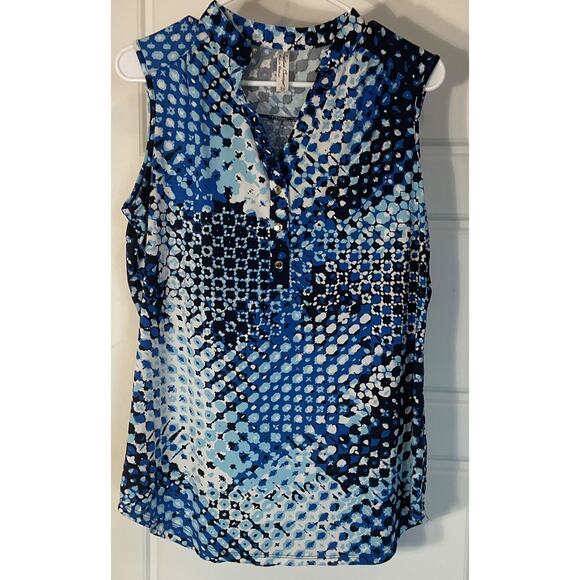 Perseption Tops - PerSeption Concept V Neck Sleeveless Mosaic Pattern Collared Top XL